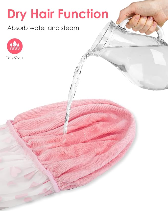 Auban Shower Cap, Shower Cap for Women Terry Cloth Lined EVA Exterior Reusable - Image 7