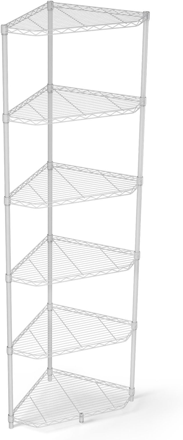 White 6 Tier NSF Metal Pentagonal Corner Wire Shelving Units, 600lbs Storage by Home