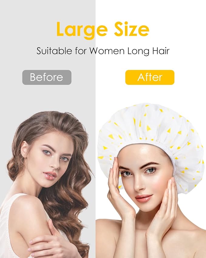 Auban Shower Cap, Shower Cap for Women Terry Cloth Lined EVA Exterior Reusable - Image 4