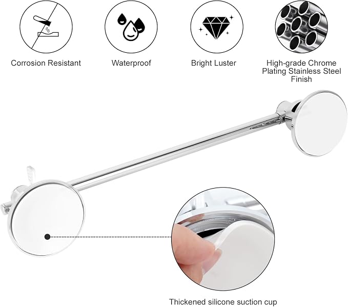 Suction Cup Towel Bar for Shower, 15.75''-25.6'' Adjustable Stainless Steel - Image 5