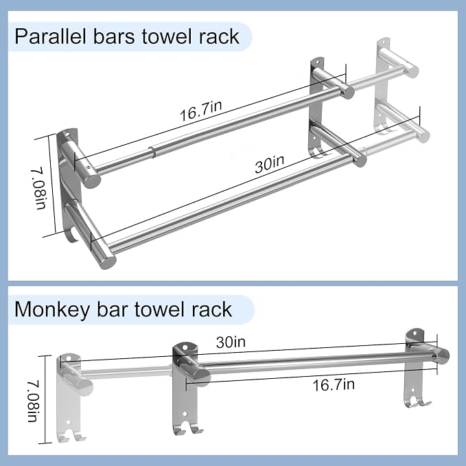 Double Towel Bar, Stainless Steel Adjustable 16 to 28In Double Towel Racks - Image 5