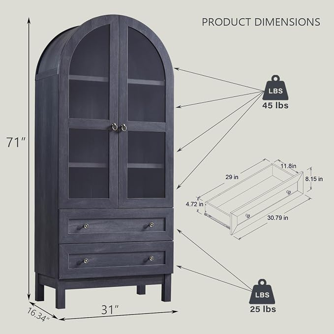 71" Tall Arched Kitchen Pantry Cabinet, Wood Kitchens Storage Cabinets - Image 2