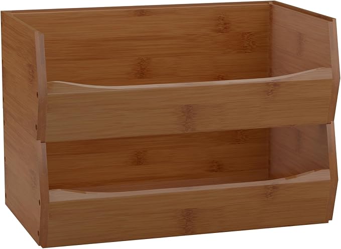 2 Set Open Front Stackable Storage Bins, Bamboo Stacking Storage Bins Food - Image 9