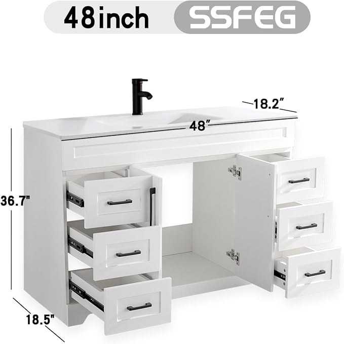 48" Bathroom Vanity with Sink, Undermount Resin Sink, Modern Bathroom Cabinet - Image 2