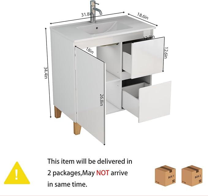 31.5-Inch Bathroom Vanity with Ceramic Sink Combo, Freestanding Modern Bathroom - Image 2