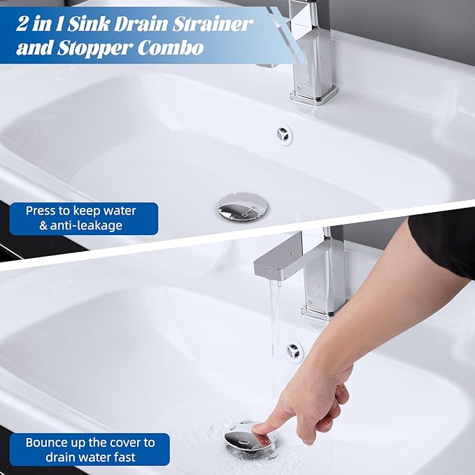 Hibbent 2 Pack All Metal Upgraded Bathroom Sink Stopper, Universal Pop Up Sink - Image 3