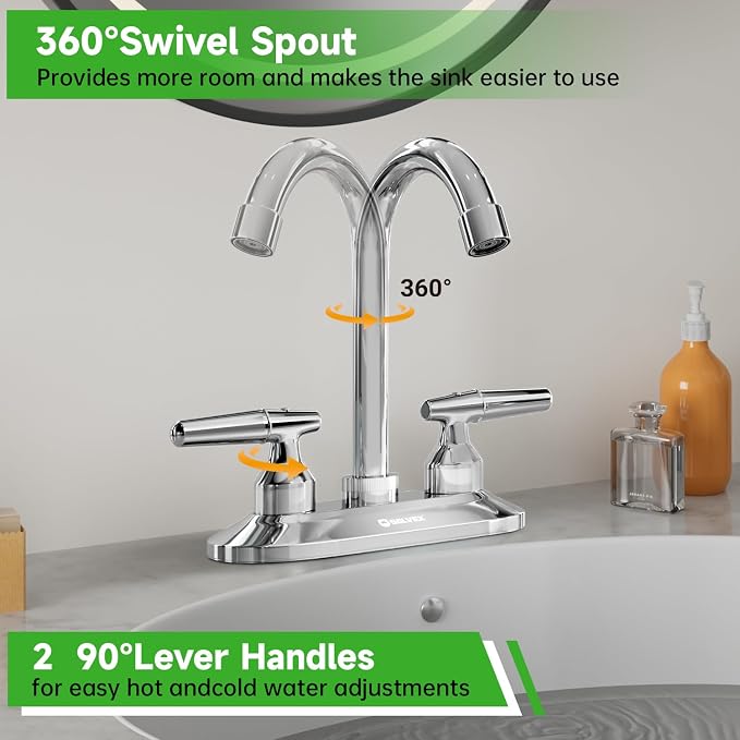 SOLVEX 2 Handle Bathroom Faucet 4 Inch Centerset Bathroom Sink Faucet, 3 Hole - Image 2