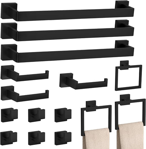 15-Piece Matte Black Bathroom Accessories Set – 23.6" Towel Bar, Towel Ring by PNWNNHInc