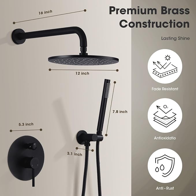 TRUSTMI 12 inch Round Bathroom Luxury Rain Mixer Combo Set Wall Mounted - Image 7