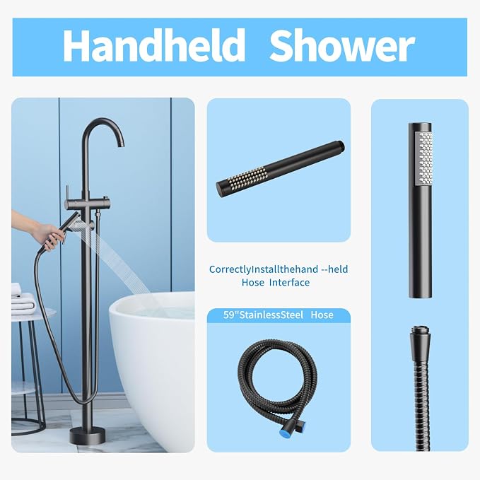 Freestanding Bathtub Faucet, Tub Filler Floor Mount Stand Bathtub Faucet Brass - Image 6