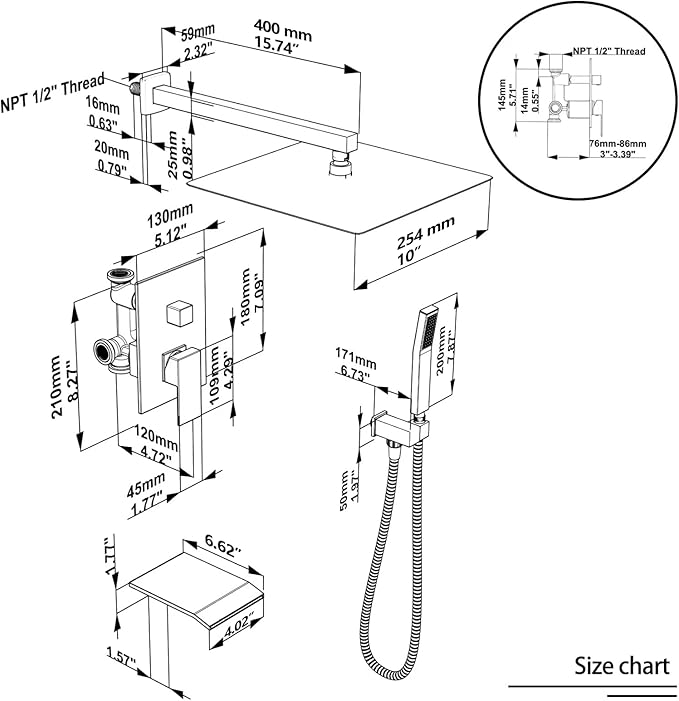 Rain Shower System 12 inch Shower Faucet Set - Image 8