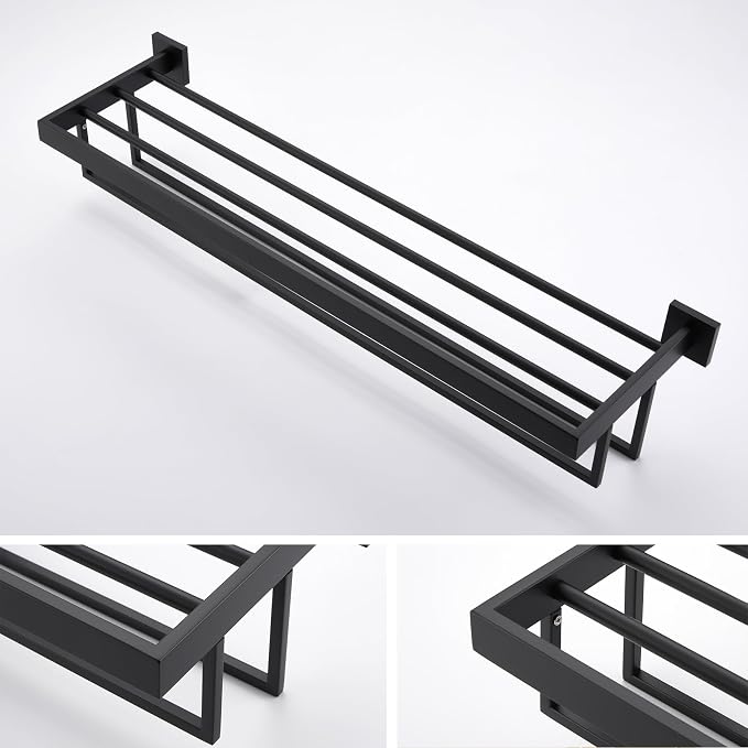 KOKOSIRI Black Towel Rack 32'' Bathroom Towel Shelf - Image 7