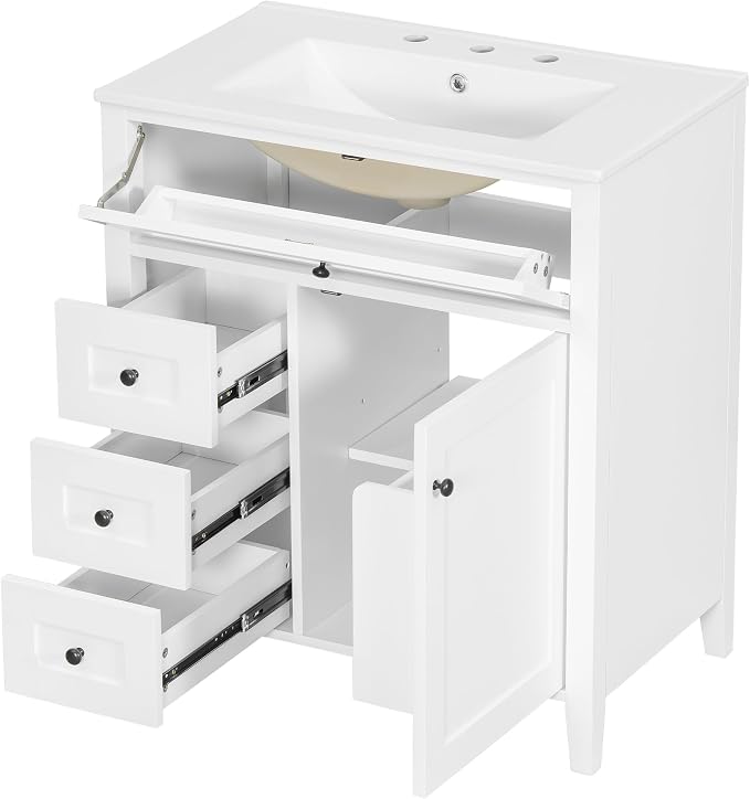 30" Bathroom Vanity with Sink Combo, Tip-Out Drawer, Solid Wood & MDF Modern - Image 9