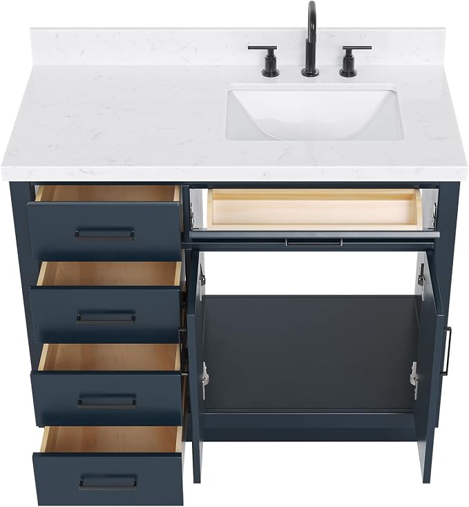 ARIEL Hepburn 42 Inch Single Sink Bathroom Vanity in Midnight Blue, 1.5" Edge - Image 4