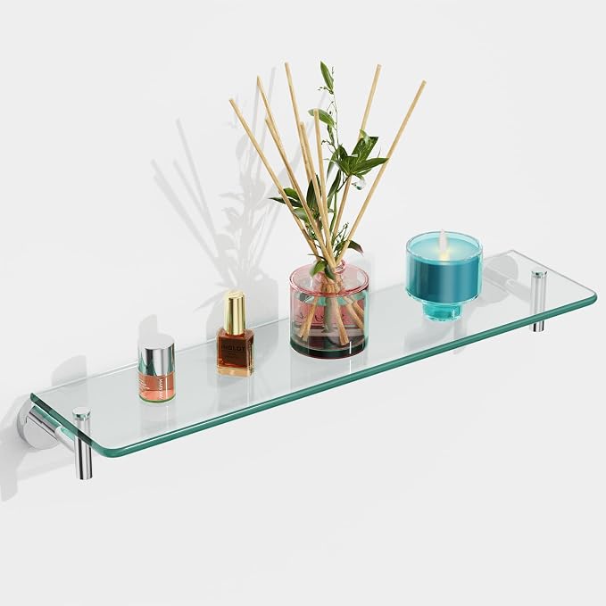 Glass Shelves for Bathroom, 16-Inch Chrome Polished Floating Bathroom Shelf by HOMELIFE