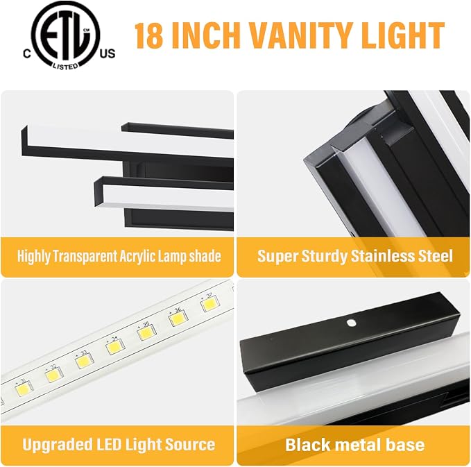 LED Bathroom Vanity Light Bar 18 Inch, Over Mirror Lighting Fixture 18W 5000K - Image 7