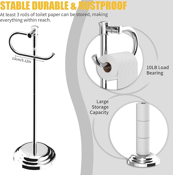 BESy Toilet Paper Holder Free Standing Bathroom Toilet Tissue Holder Stand - Image 4