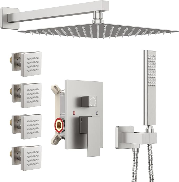 Iriber Brushed Nickel Square Rain Shower System by Iriber