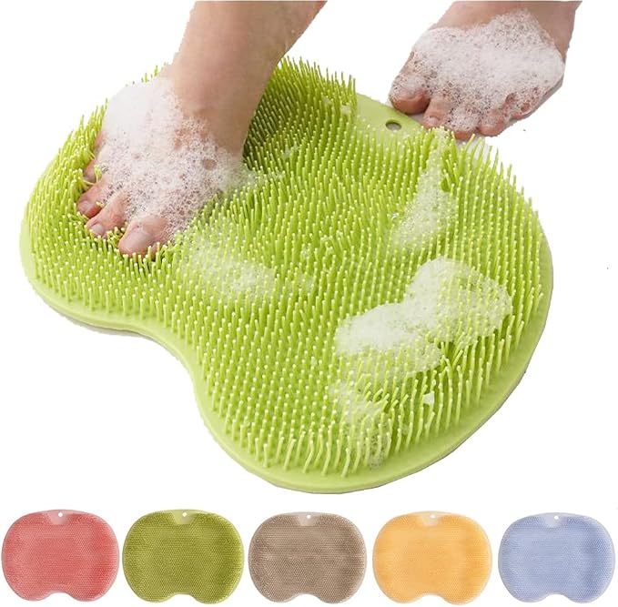 Shower Foot Scrubber Mat with Non-Slip Suction Cups, Foot Back Cleaning Pad by Soputry