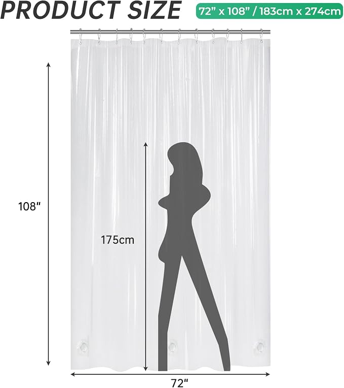 AmazerBath Extra Long Shower Curtain Clear 108 Inches Long, Plastic Floor to - Image 2