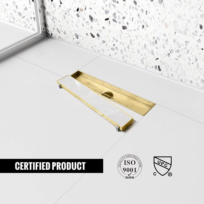 Linear Shower Drain, 12 inch Gold Drain - Image 4