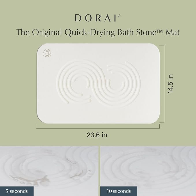 Dorai Home Bath Stone Mat 23.6"x15.4"| Luxury Diatomite Stone Bath Mat |Quickly - Image 2