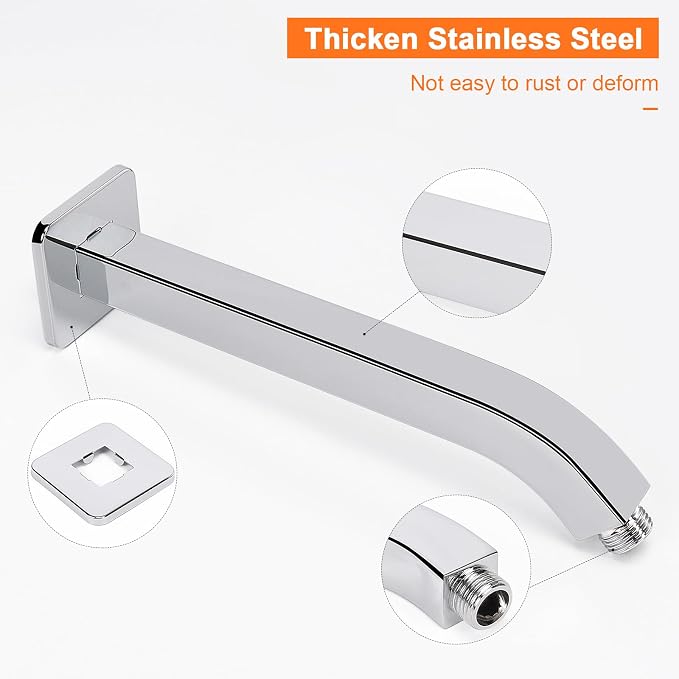 HarJue Shower Arm with Flange and Teflon Tape, Wall Mounted Square Shower Pipe - Image 3