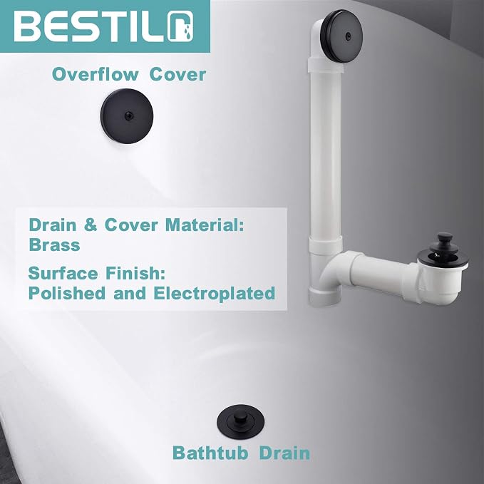 BESTILL Bathtub Drain Kit and Overflow Faceplate, Matte Black - Image 3