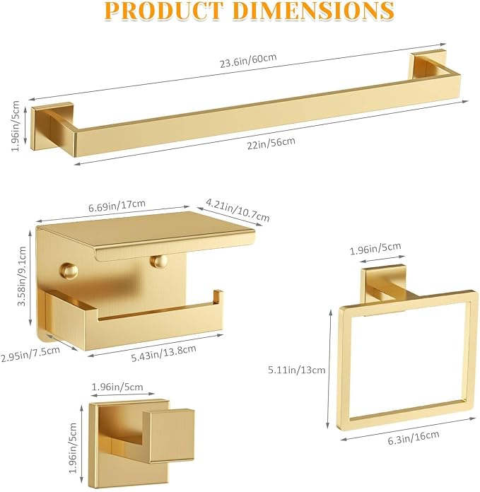 10 Pieces Brushed Gold Towel Bar Set Bathroom Hardware Accessories Set Upgraded - Image 6
