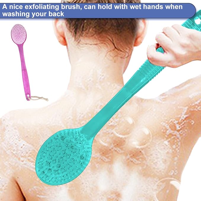 Back Brush for Shower, 14-inch Long Handle Medium Stiff Bristles Bath Scrubber - Image 3