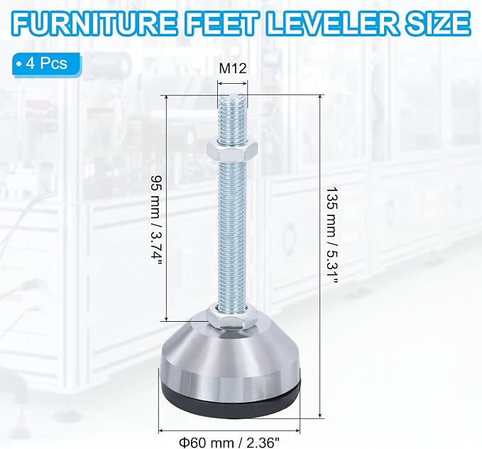 PATIKIL Furniture Leveling Feet 2.4" Dia Base M12 Thread - Image 2