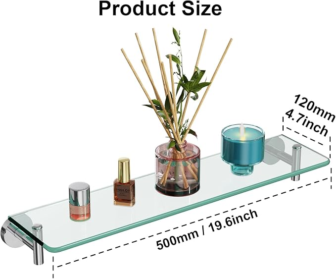 Glass Shelves for Bathroom, 20-Inch Chrome Polished Floating Bathroom Shelf - Image 2