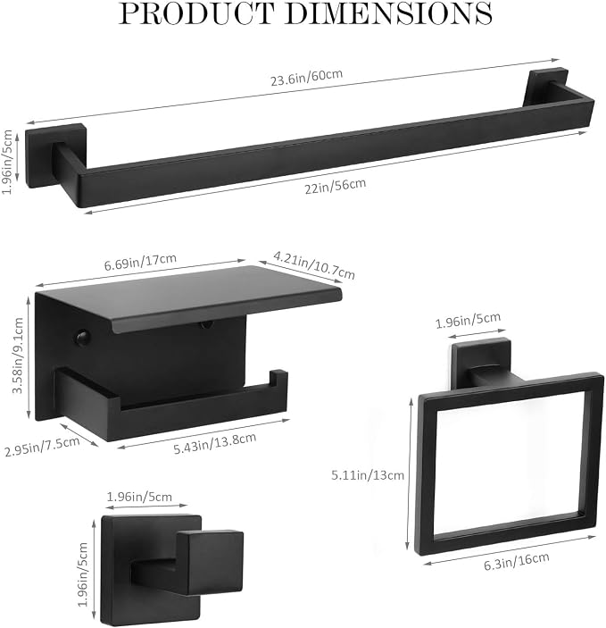 10 Pieces Black Towel Bar Set Bathroom Hardware Accessories Set Upgraded Toilet - Image 6