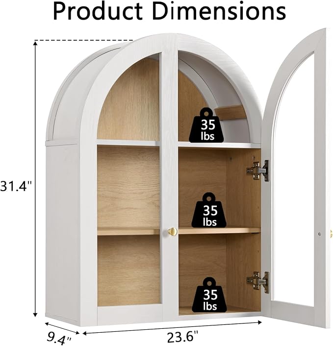 Bathroom Arched Wall Cabinet, 23.5'' Wide Medicine Cabinet, Bathroom Cabinet - Image 2