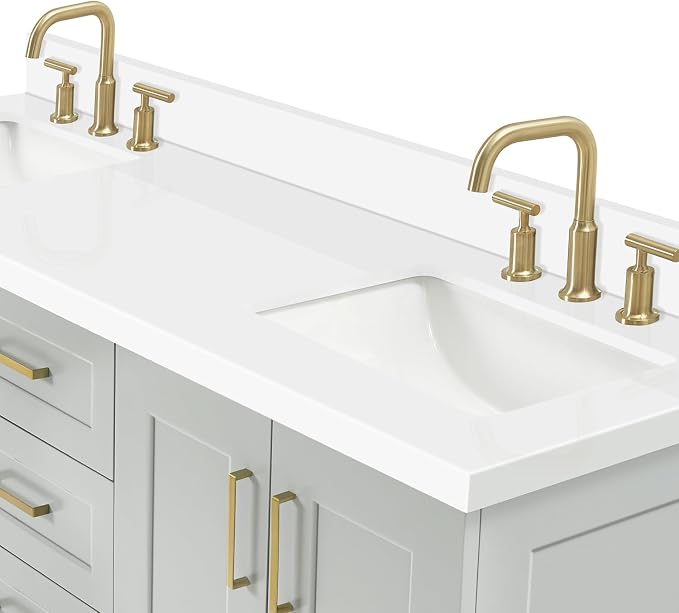 ARIEL Taylor 67" Grey Double Vanity, 1.5" Edge Pure White Quartz Countertop & - Image 6