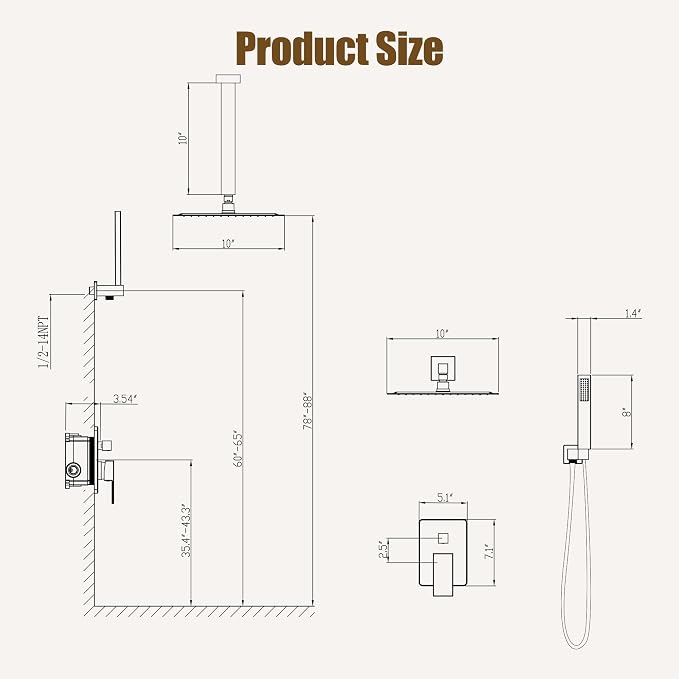 ESNBIA Shower Head System Gold, All Metal Ceiling Shower Faucet Set - Image 7