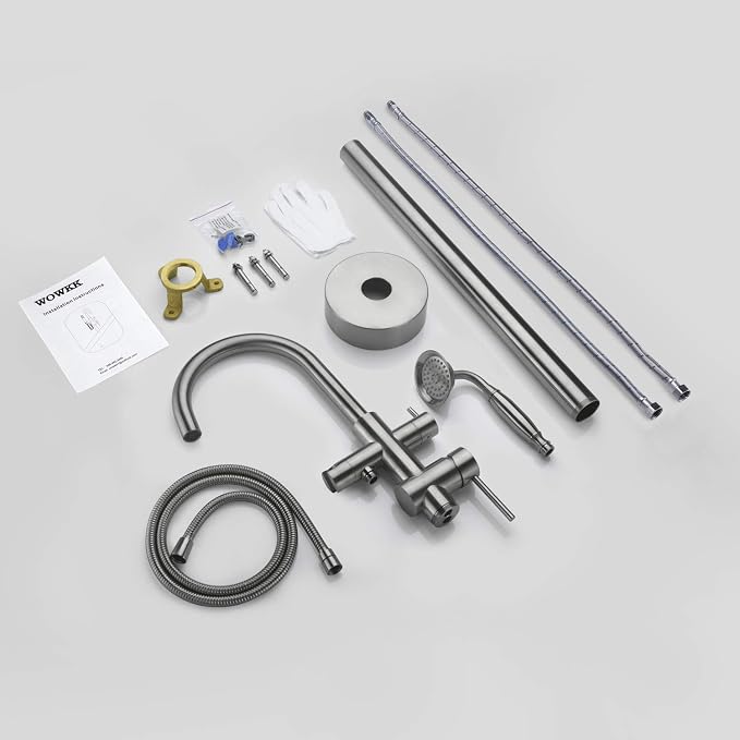Tub Filler Freestanding Bathtub Faucet Brushed Nickel Floor Mounted Brass - Image 7