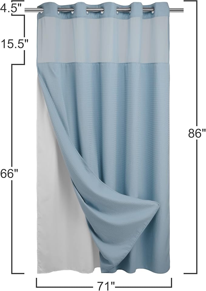 River Dream Heavyweight No Hooks Required Dotted Waffle Weave Shower Curtain - Image 6