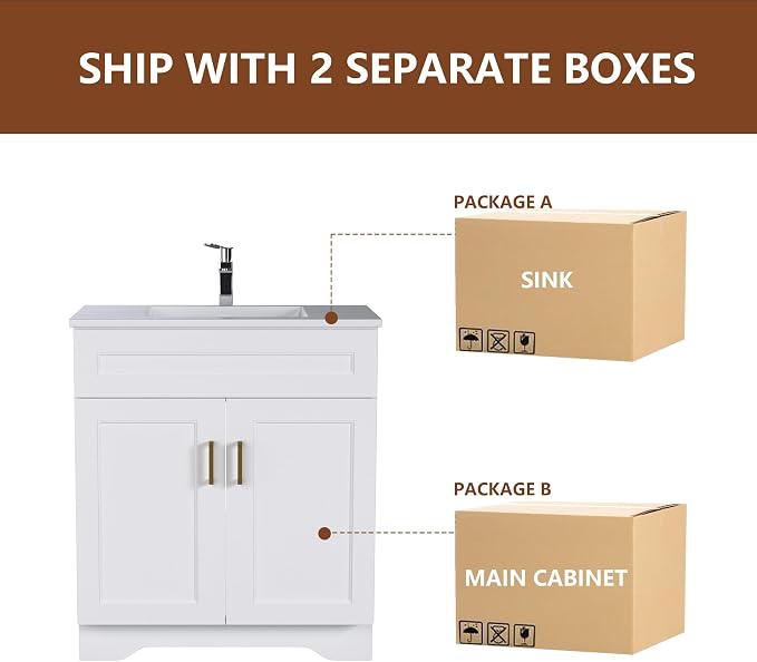 Bathroom 24" Vanity with Ceramic Sink, Wooden Double Door Bathroom Storage - Image 9