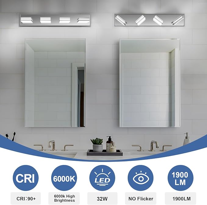 Modern LED Bathroom Lights Fixtures, Stainless Steel Chrome Acrylic Wall - Image 5