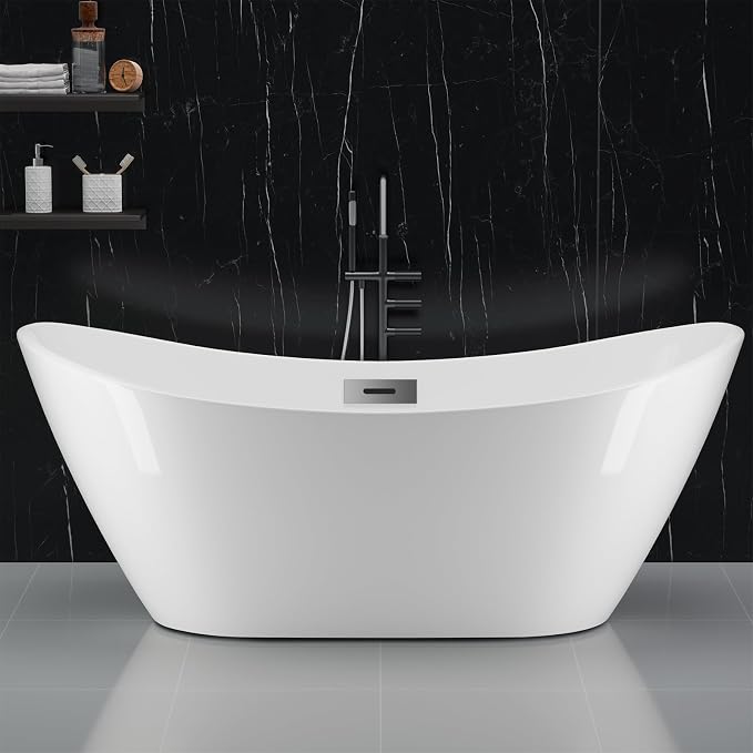59" Acrylic Soaking Bathtub, Deep Modern Tub by Garvee