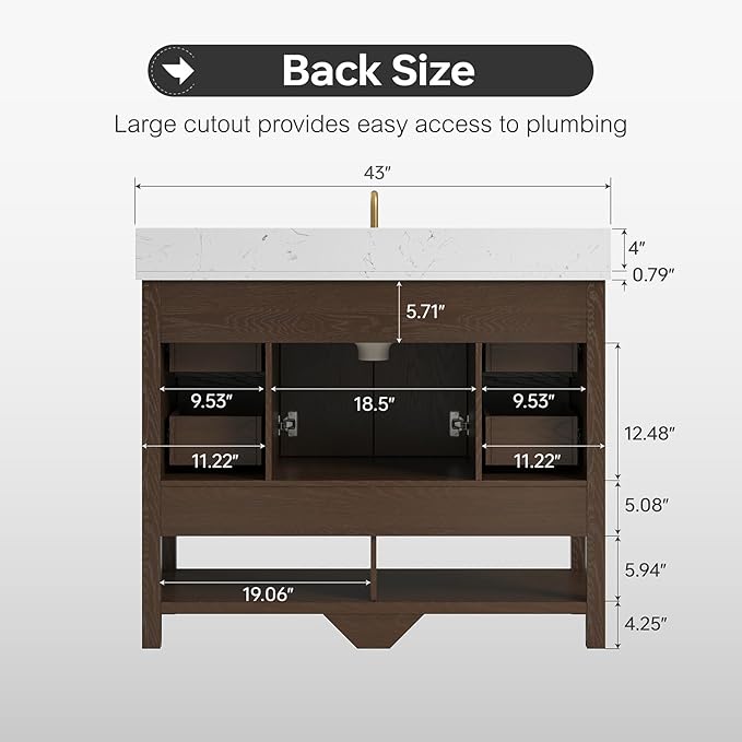 42 Inch Bathroom Vanity with Sink, Farmhouse Storage Cabinet with Drawers & - Image 2