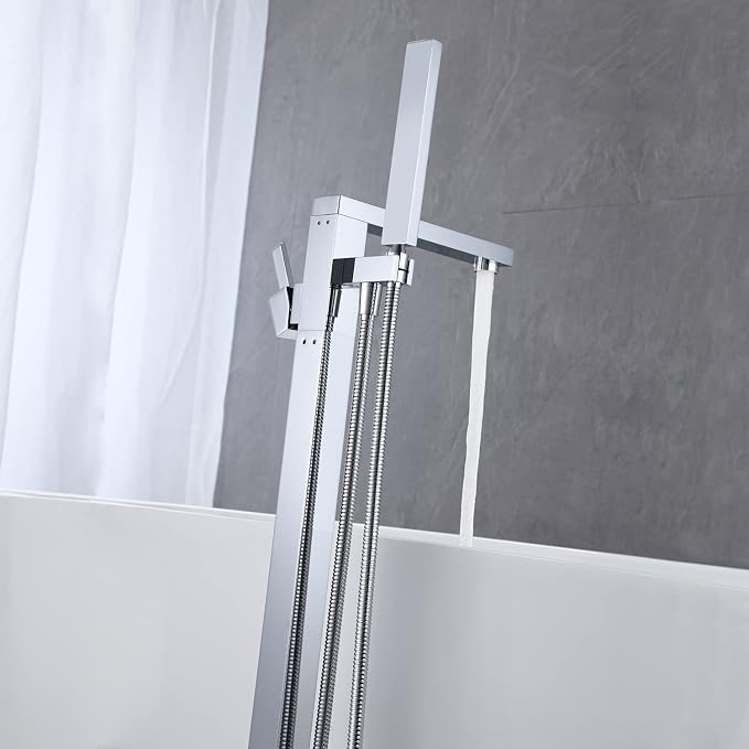 Freestanding Bathtub Faucet Tub Filler Chrome Floor Mount Bathroom Faucets - Image 5