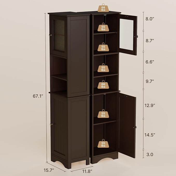 Gizoon Tall Bathroom Storage Tower, Freestanding Linen Cabinet - Image 3
