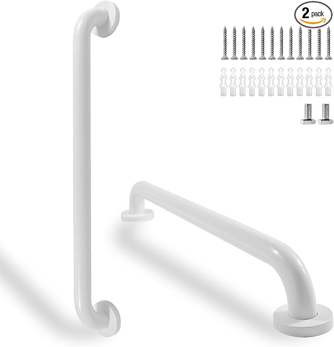 Shower Grab Bar, 2 Pack 24 Inch White Bathroom Safety Bar, 1.25" Diameter 304 by Rackickyer