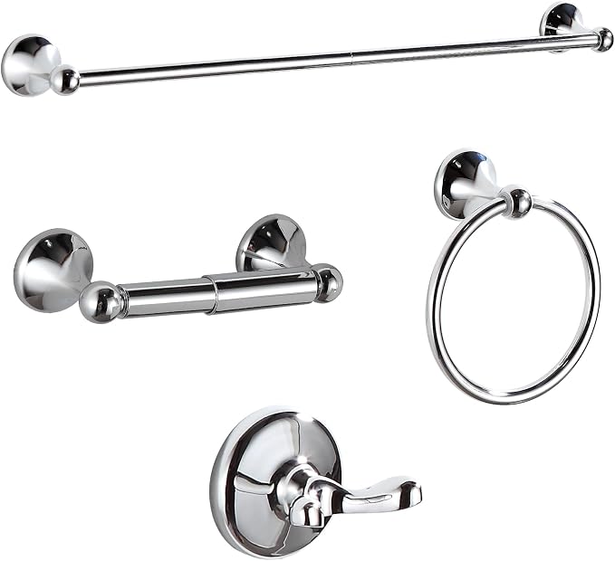 BGL Bathroom Hardware Set, Chrome Adjustable Expandable Towel Bar 4-Piece by BGL
