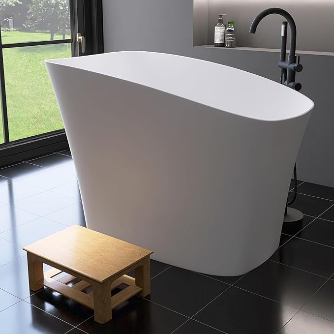 51'' Japanese Soaking Tub Freestanding Bathtub Resin Stone Bathtubs Deep by MEDUNJESS