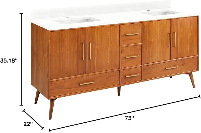 Signature Hardware 953363-72-RUMB-1 Novak 72" Freestanding Teak Double Basin - Image 2
