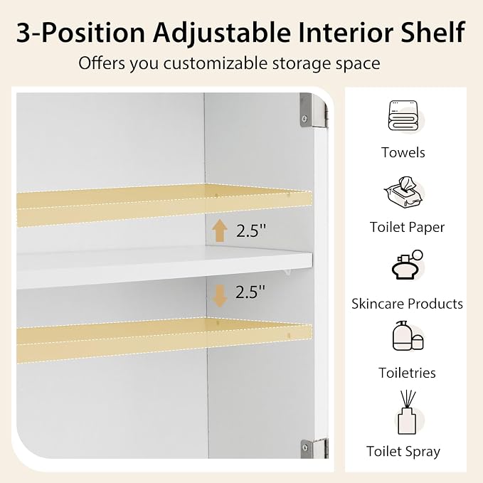 COSTWAY Over The Toilet Storage Cabinet, Bathroom Shelf Over Toilet, Double - Image 6