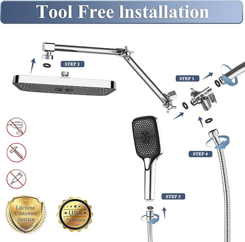 14 Inch Rain Shower Head with Handheld Spray Combo and Extention Arm, Rainfall - Image 2